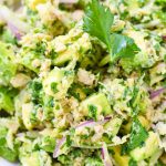 Close up of fresh avocado tuna salad