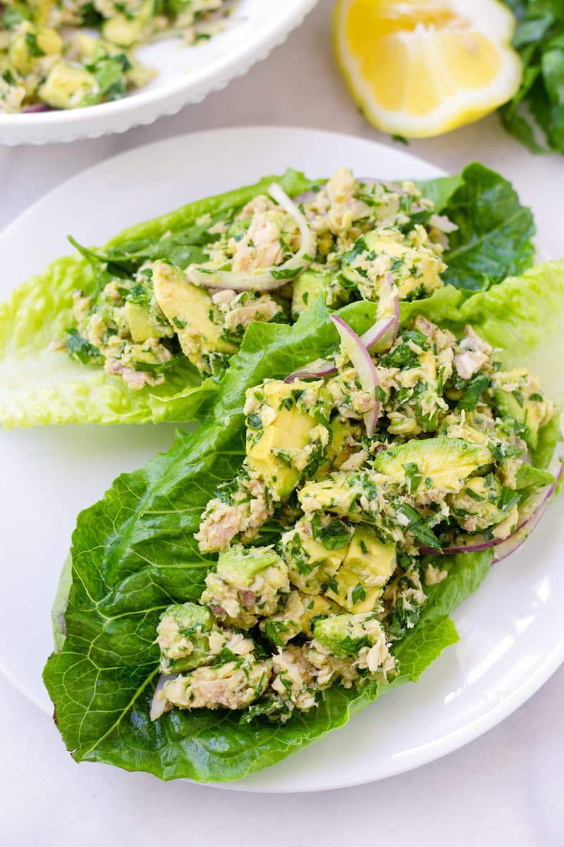 Healthy tuna salad on lettuce cups