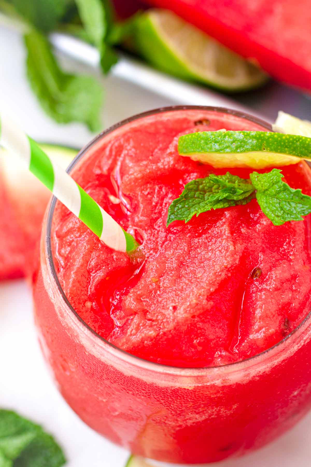 close up of frozen blended watermelon drink
