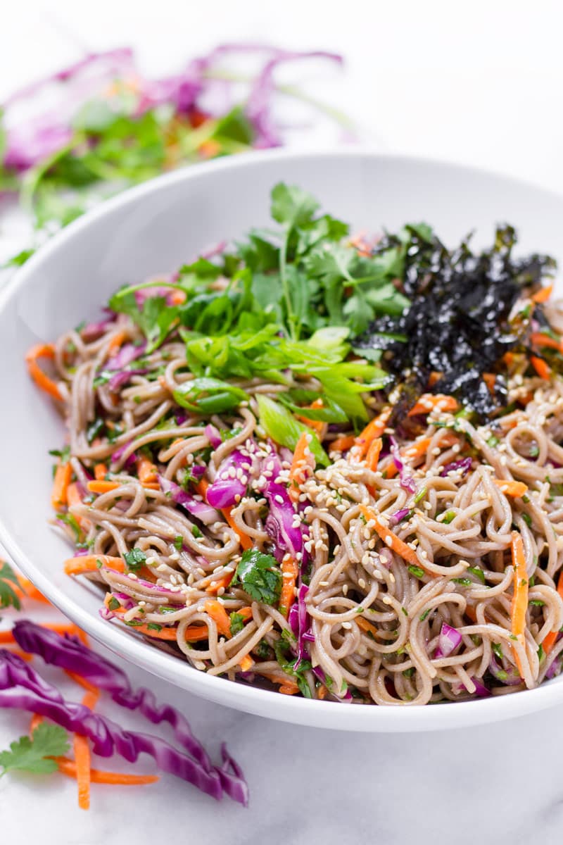 Soba noodle salad with carrots and cilantro