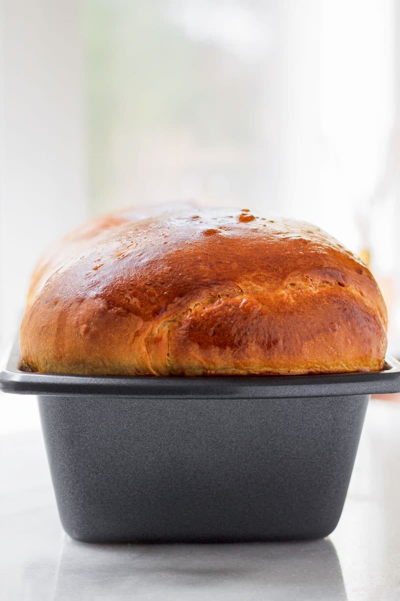 baked loaf of bread in pan