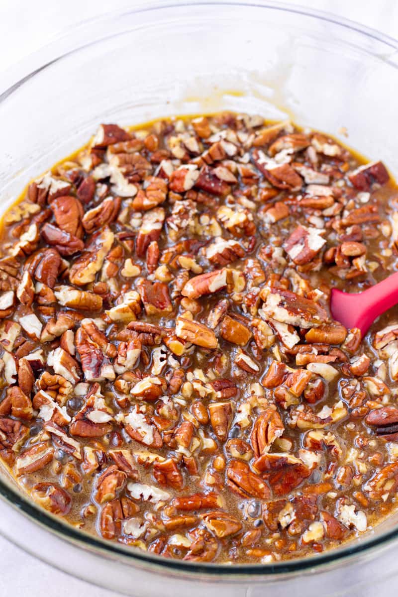 Pecan and sugar filling in a glass bowl