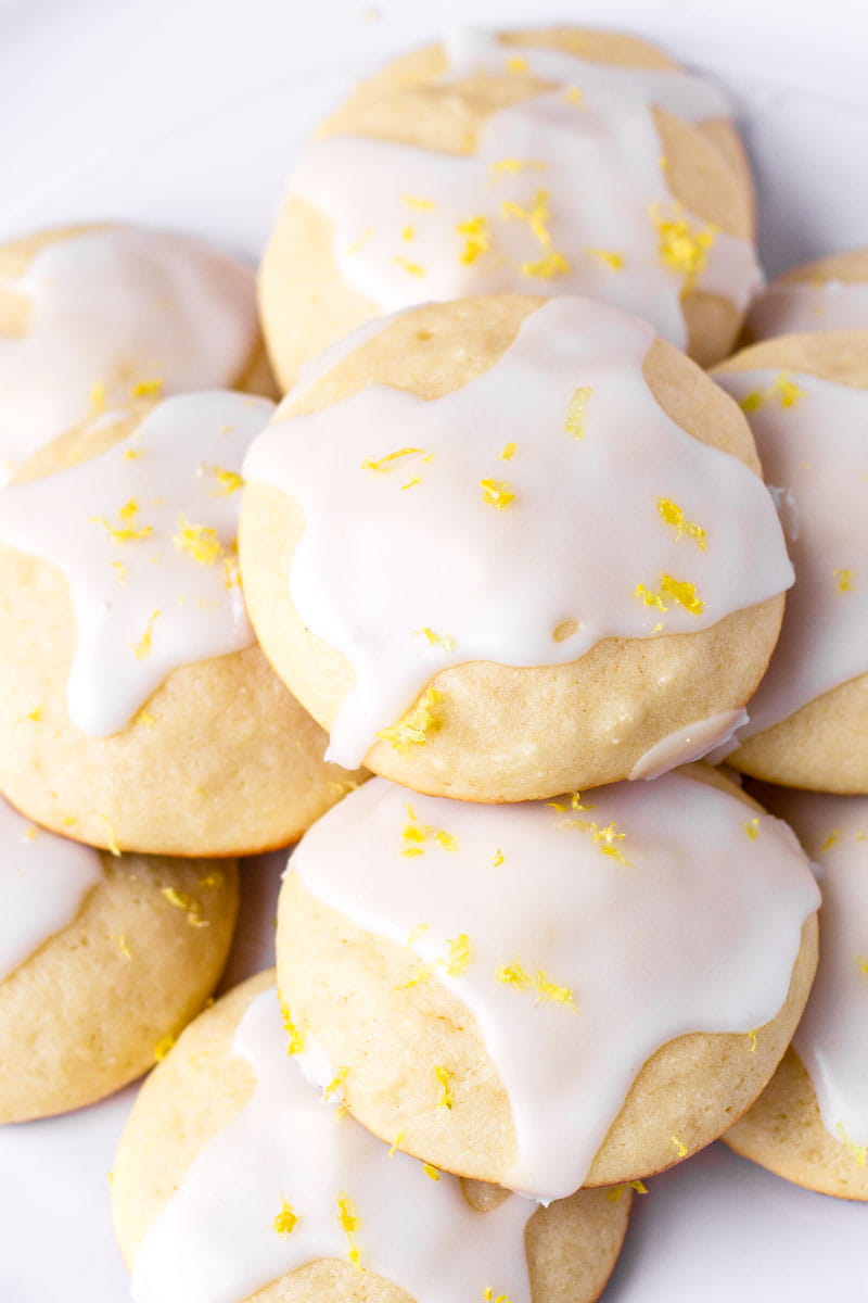 close up of glazed lemon ricotta cookies