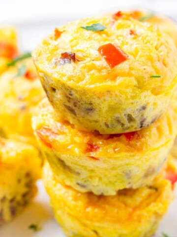 stacked baked egg muffins with sausage