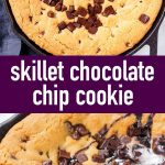 pin image design for skillet chocolate chip cookie recipe
