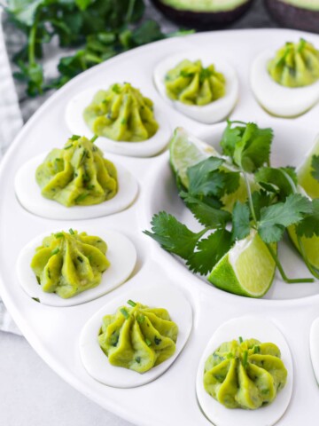egg whites filled with avocado and egg yolk filling
