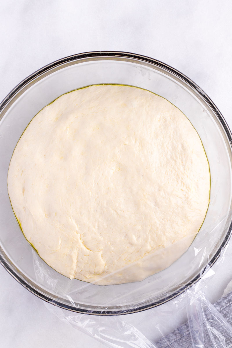 bowl with risen yeast dough