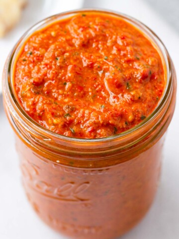 prepared romesco sauce with red bell pepper and almonds