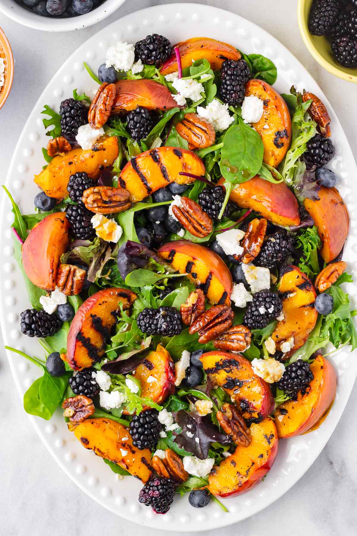summer grilled peach salad with berries and feta