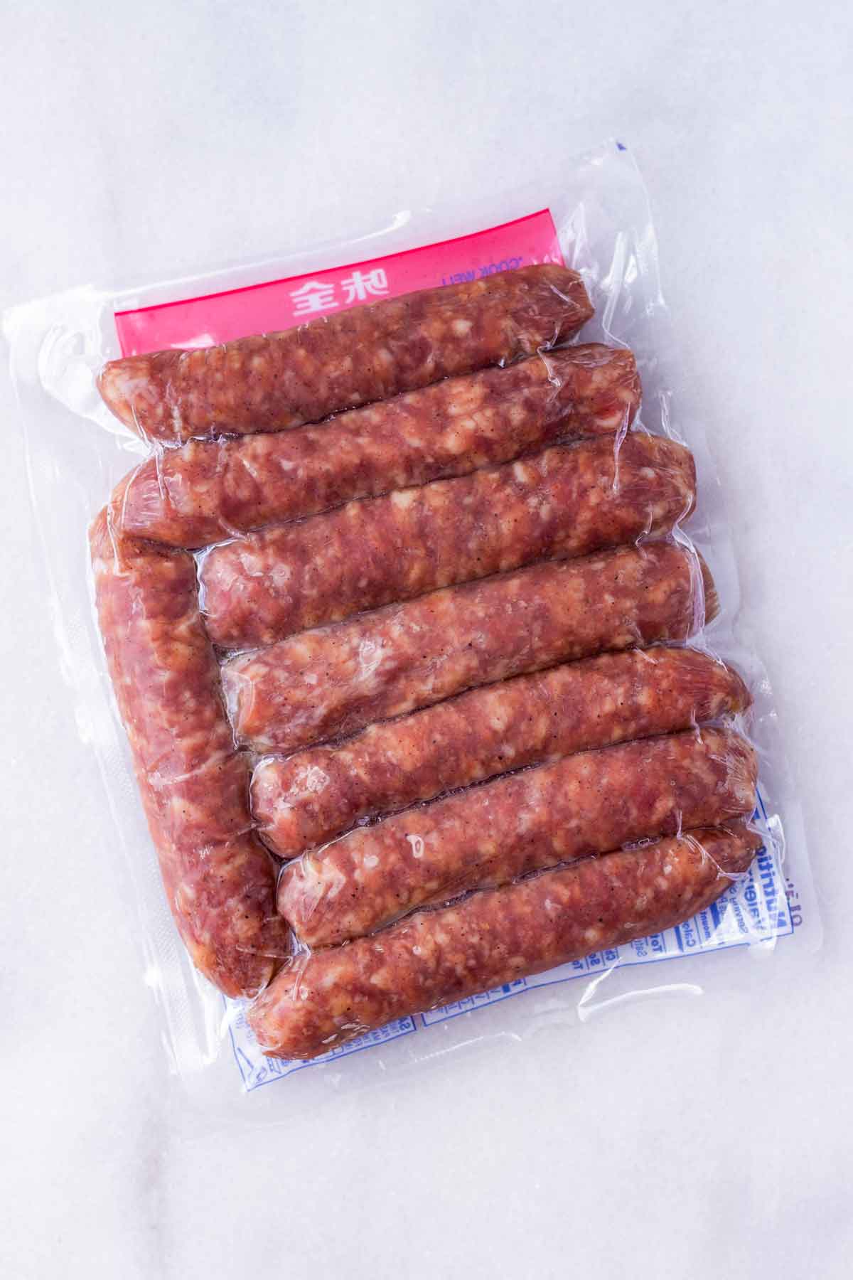 packaged lap cheong or Chinese sweet sausage