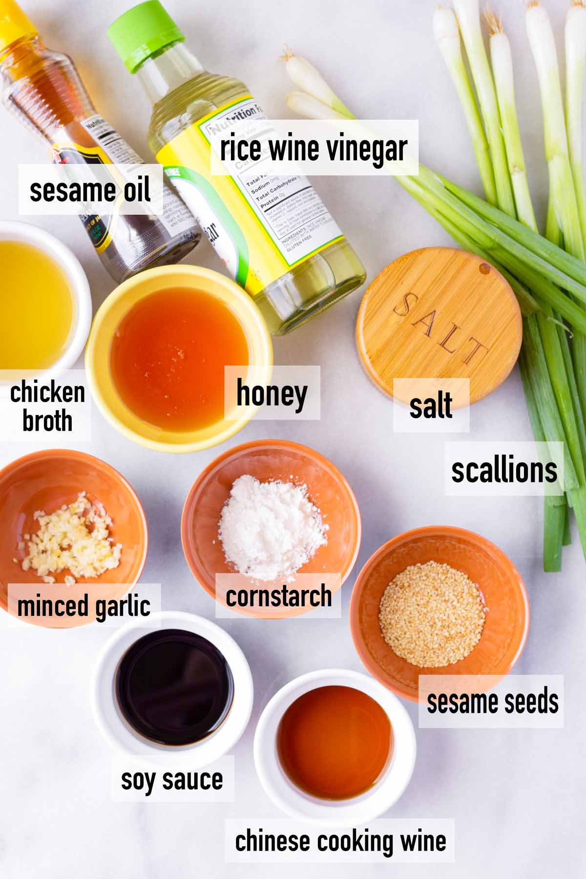 labeled ingredients to make the honey sesame sauce