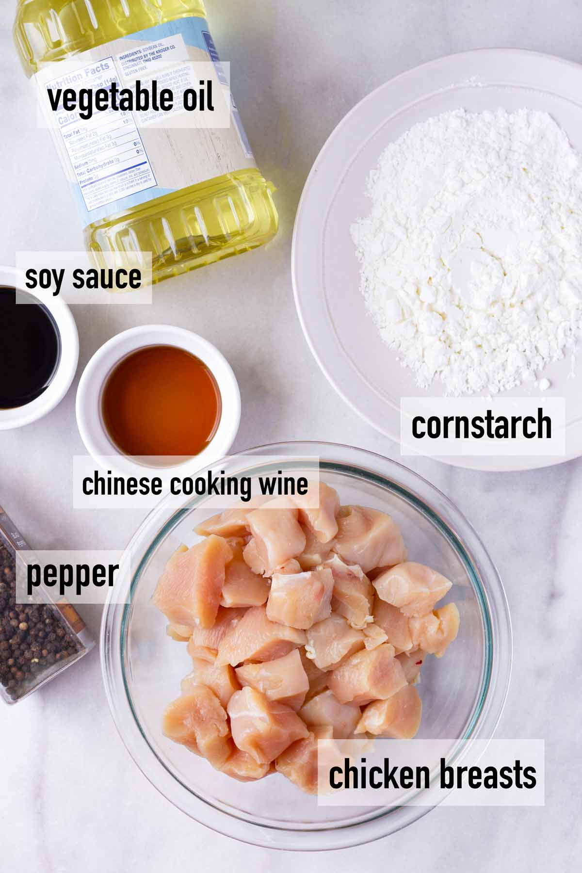 labeled ingredients to make the chicken marinade