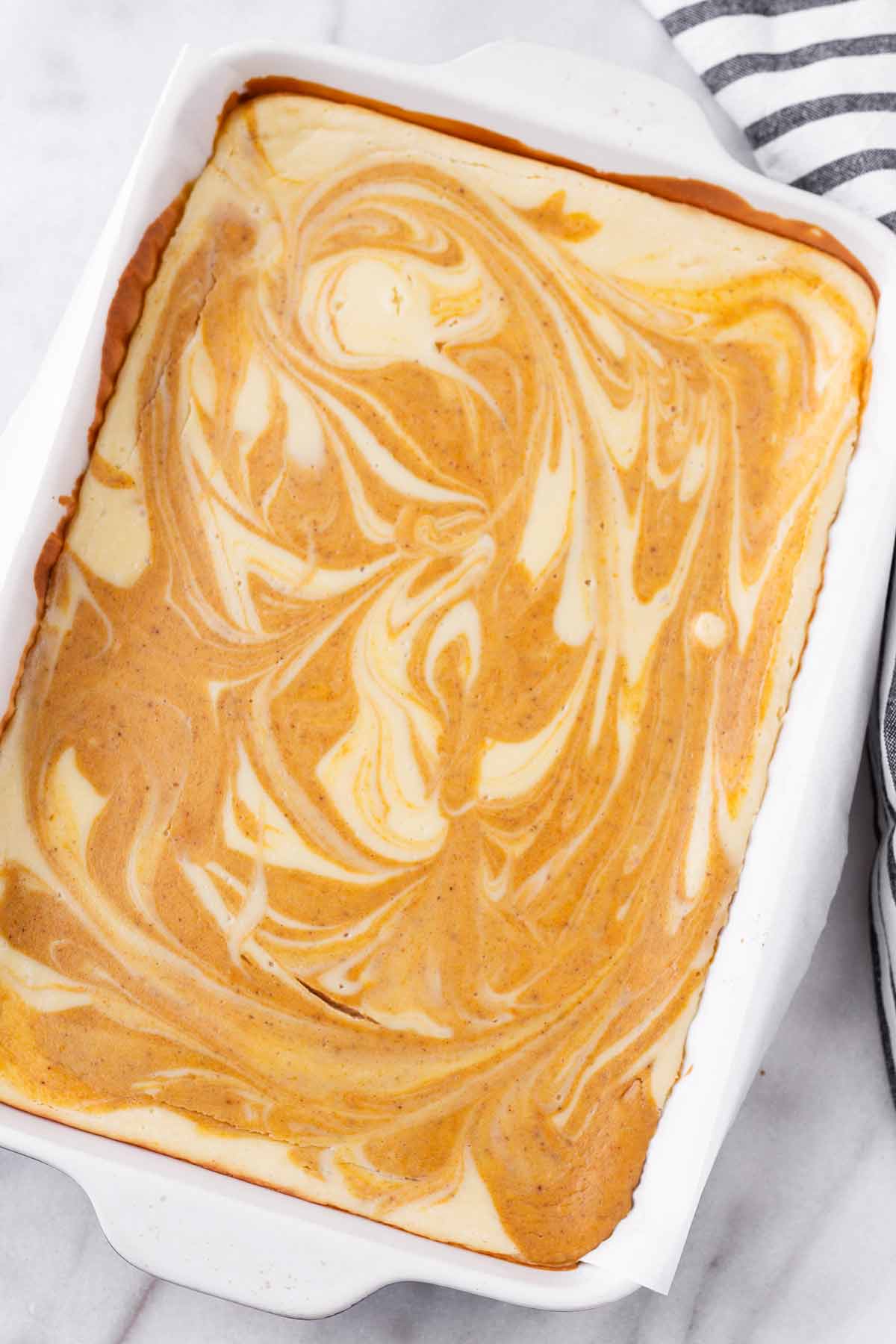 swirled cheesecake right out of the oven