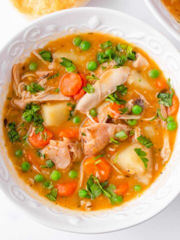 slow cooker chicken stew in a bowl