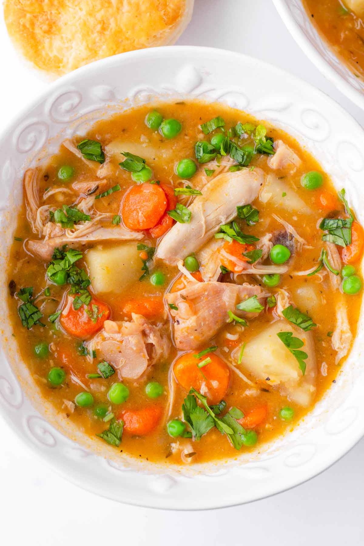 a bowl of chicken stew slow cooked