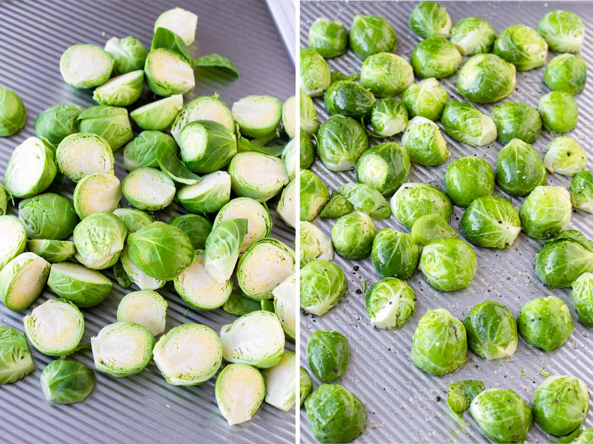 sliced brussels sprouts tossed with seasoning and oil