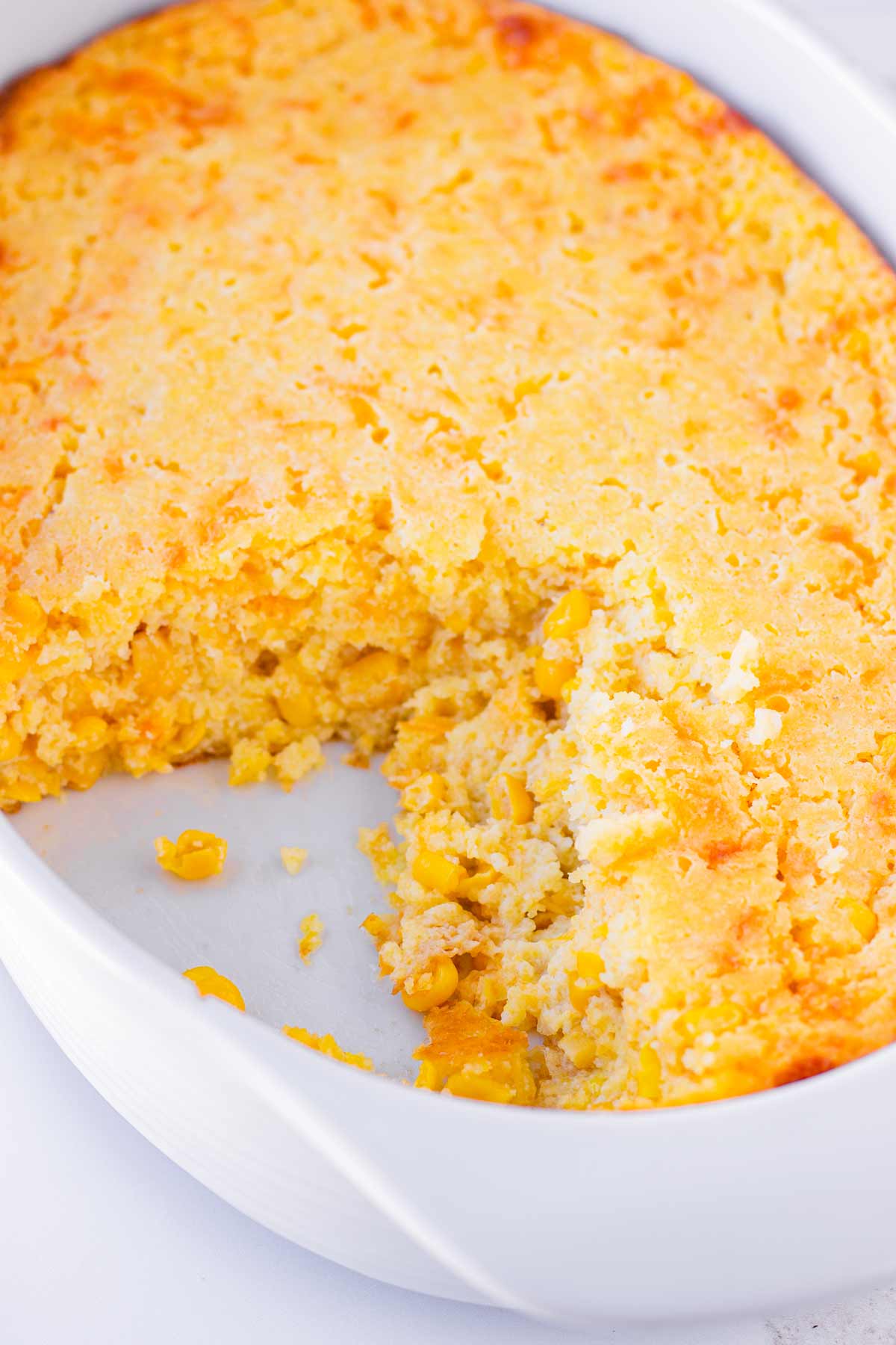 the interior of a baked corn pudding