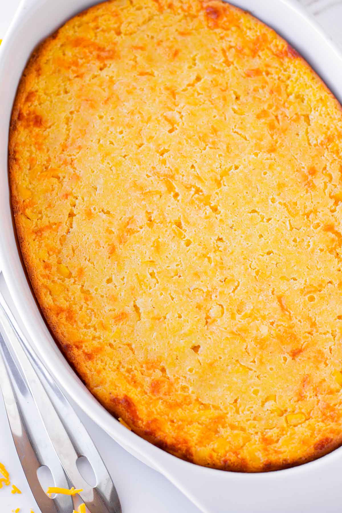 close up of baked corn souffle