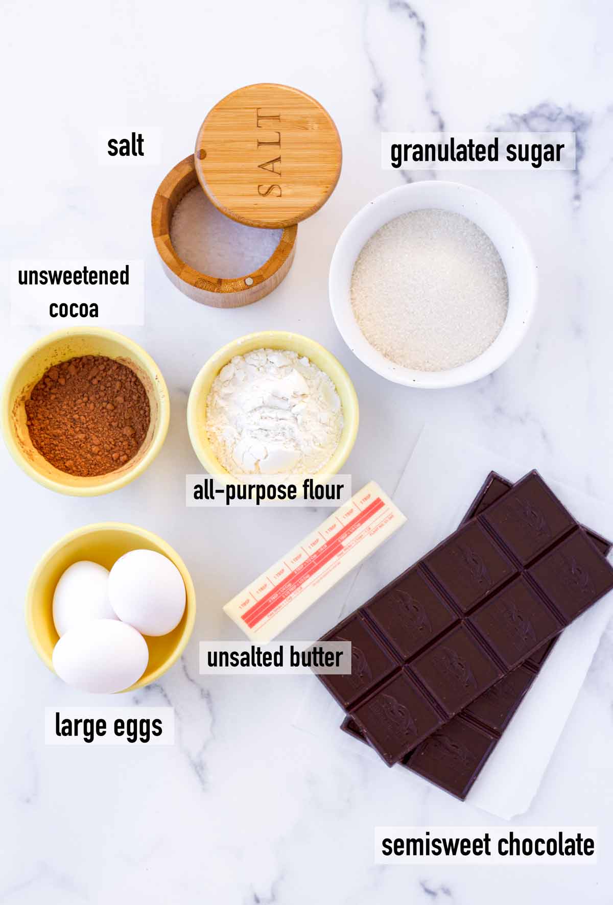 labeled ingredients to make brownie batter