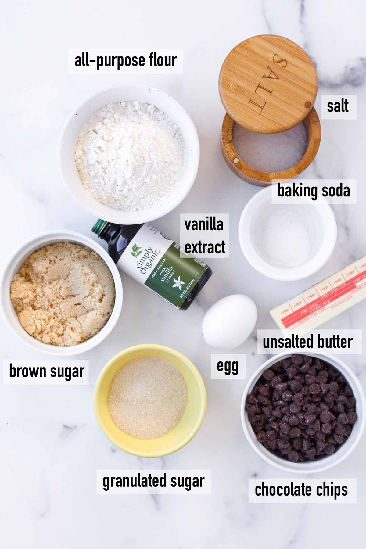 labeled ingredients to make cookie dough