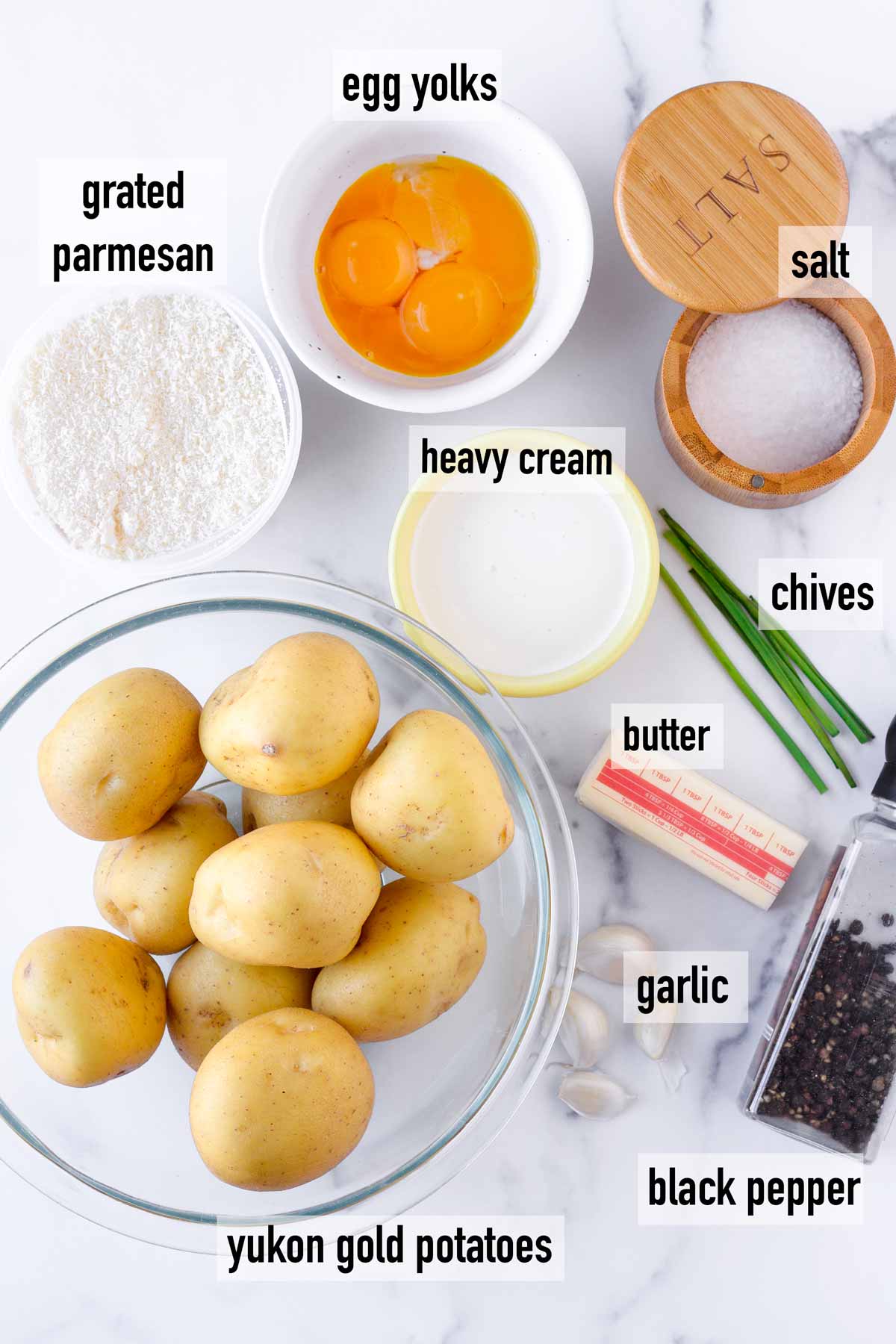 labeled ingredients to make duchess potatoes