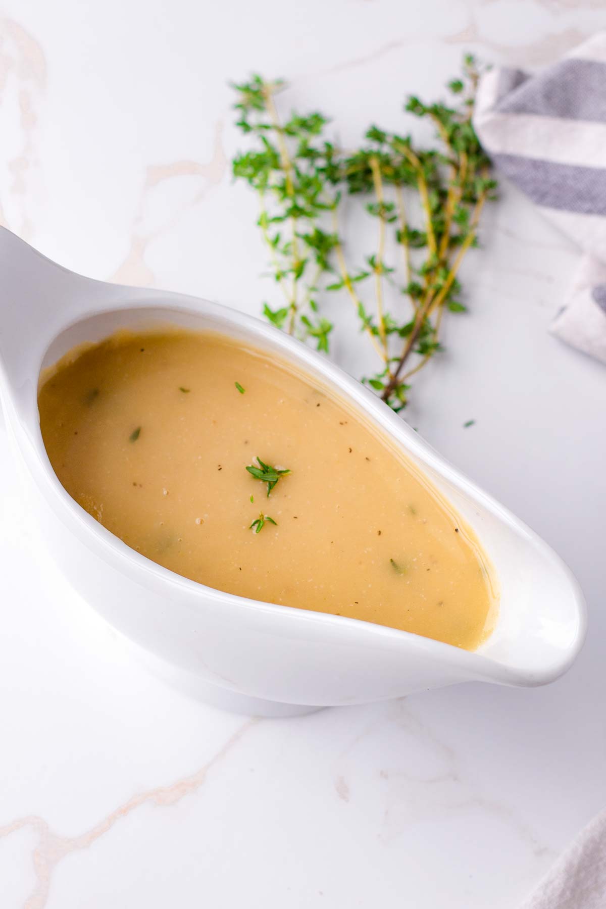 turkey gravy made with no drippings in a gravy boat