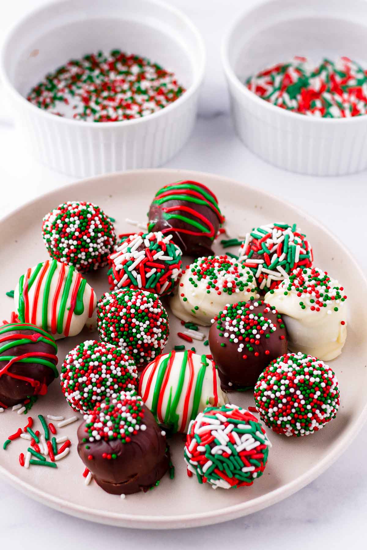 Christmas chocolate truffles with lots of festive sprinkles