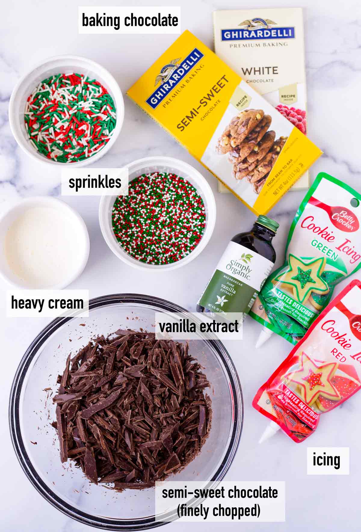 labeled ingredients to make Christmas truffles