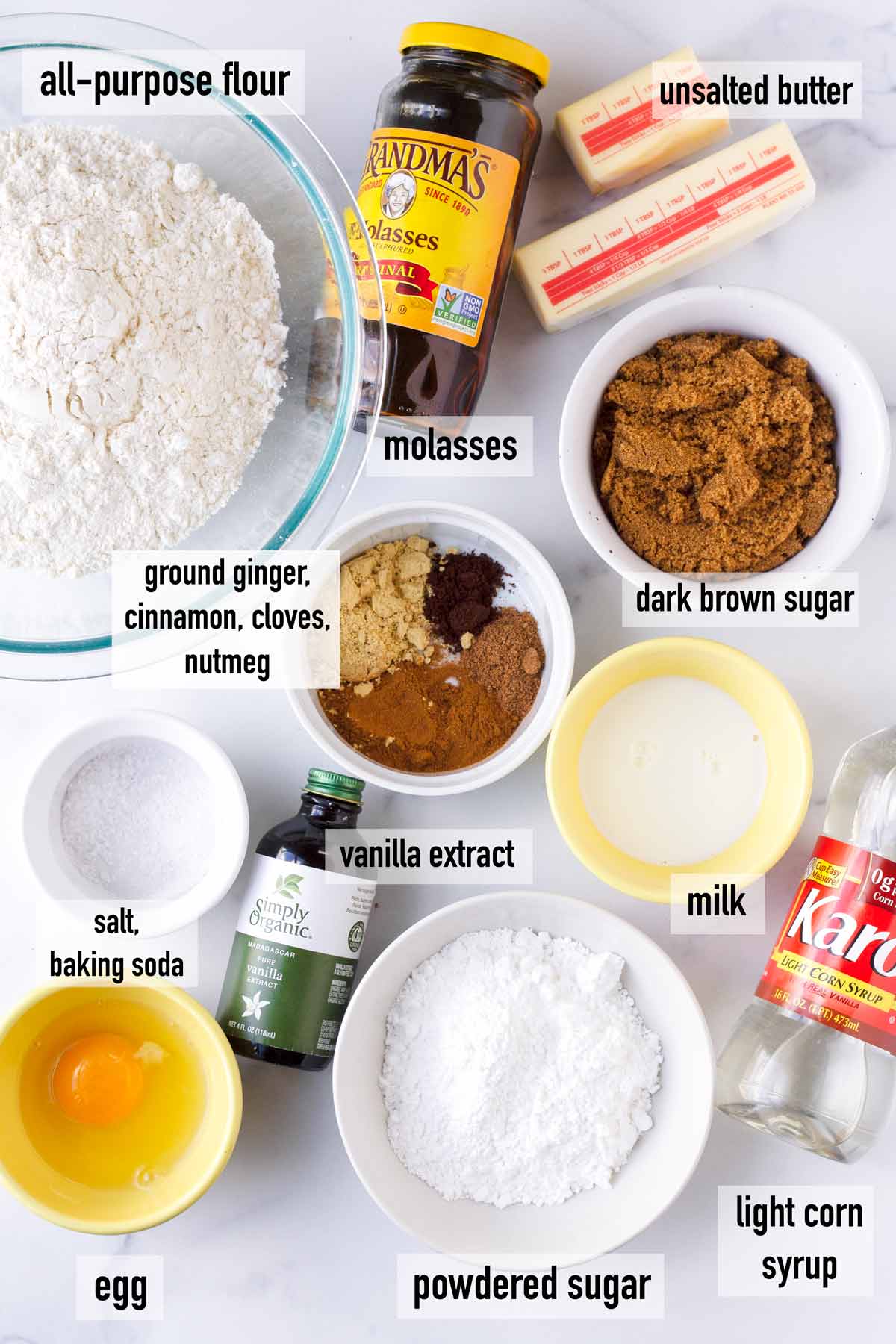 labeled ingredients to make gingerbread cookies