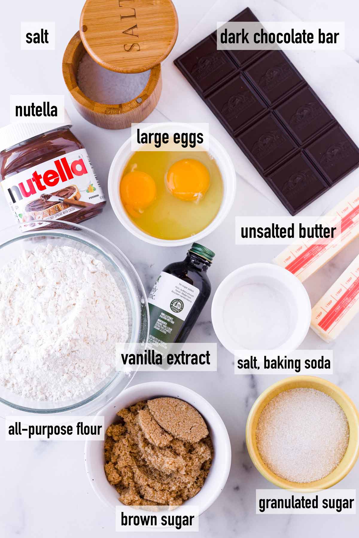 labeled ingredients to make nutella cookies