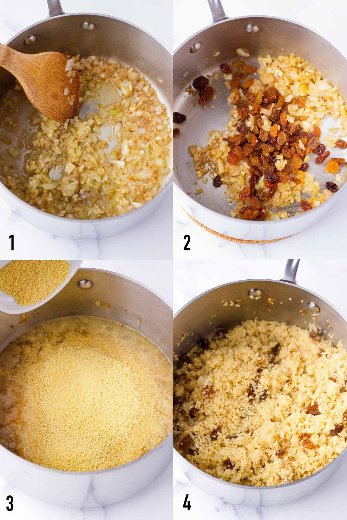 making the couscous with raisins in a saucepan