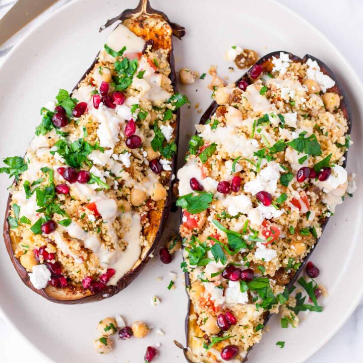 Mediterranean Stuffed Eggplant (Vegetarian) - Cooking For My Soul