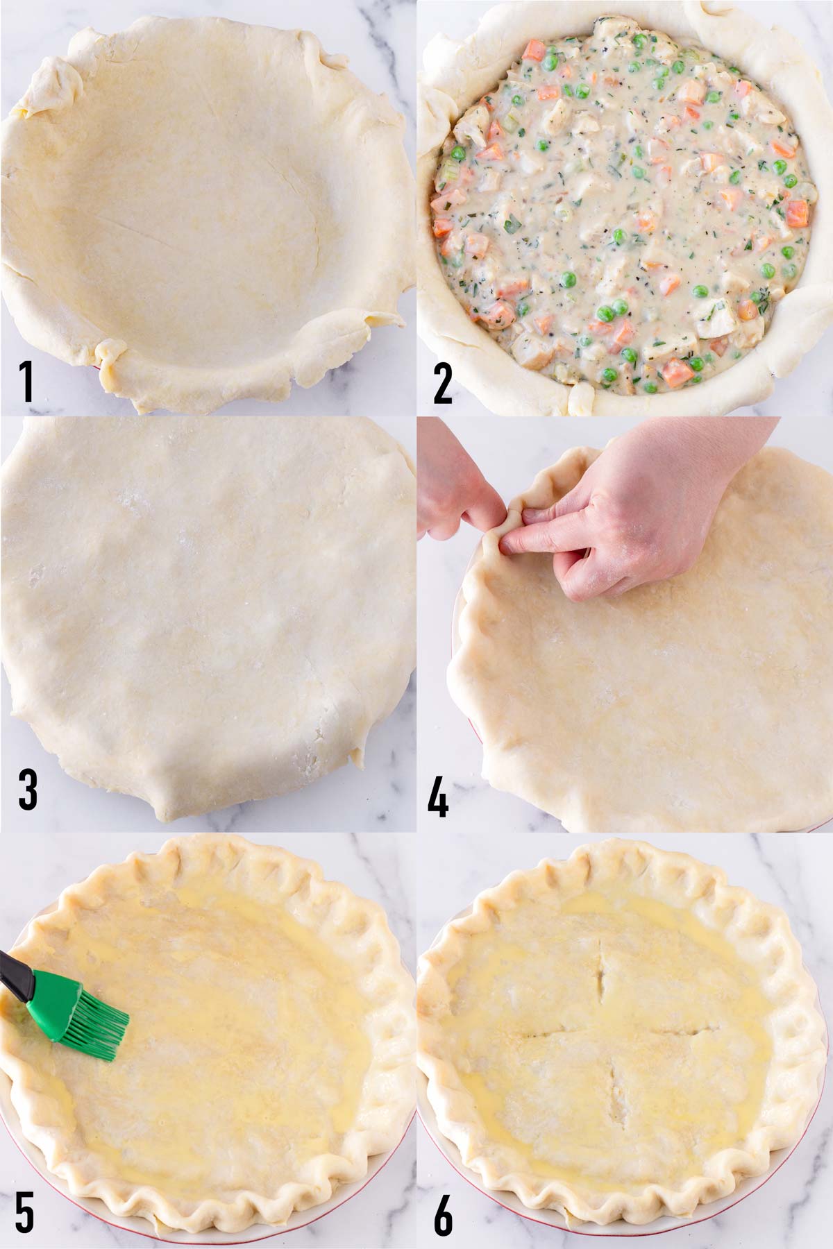 step by step assembling savory chicken pie