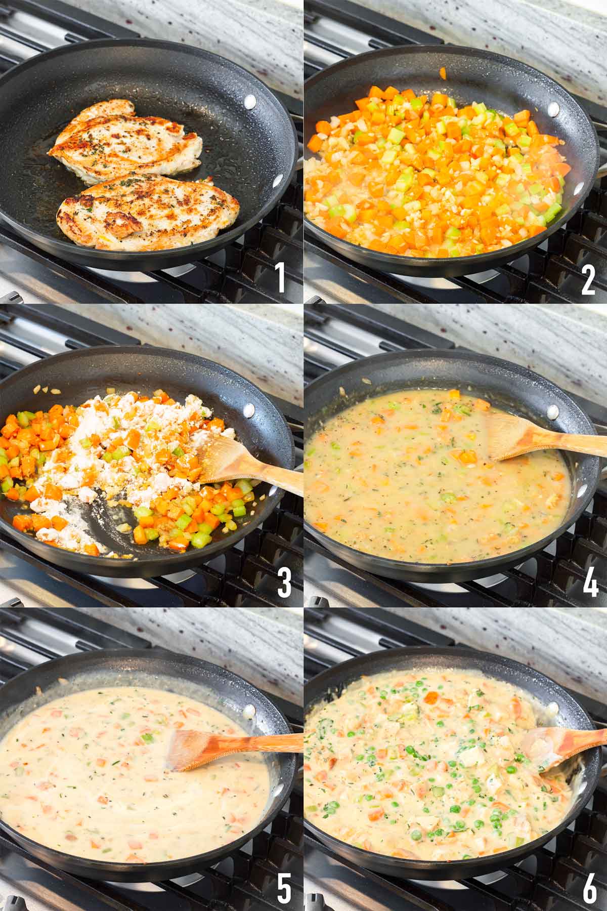step by step making chicken pot pie filling