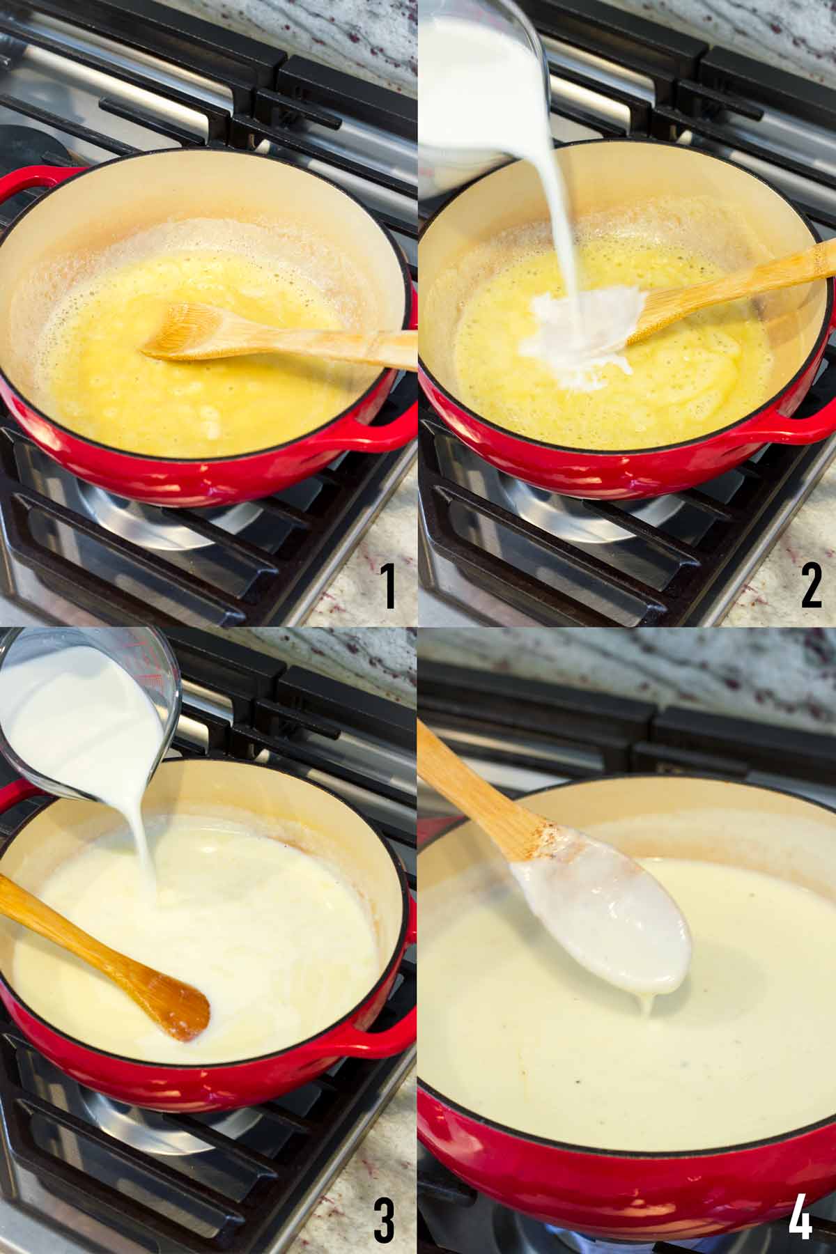 step by step making bechamel sauce on stovetop