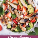 pin image design for strawberry chicken salad recipe