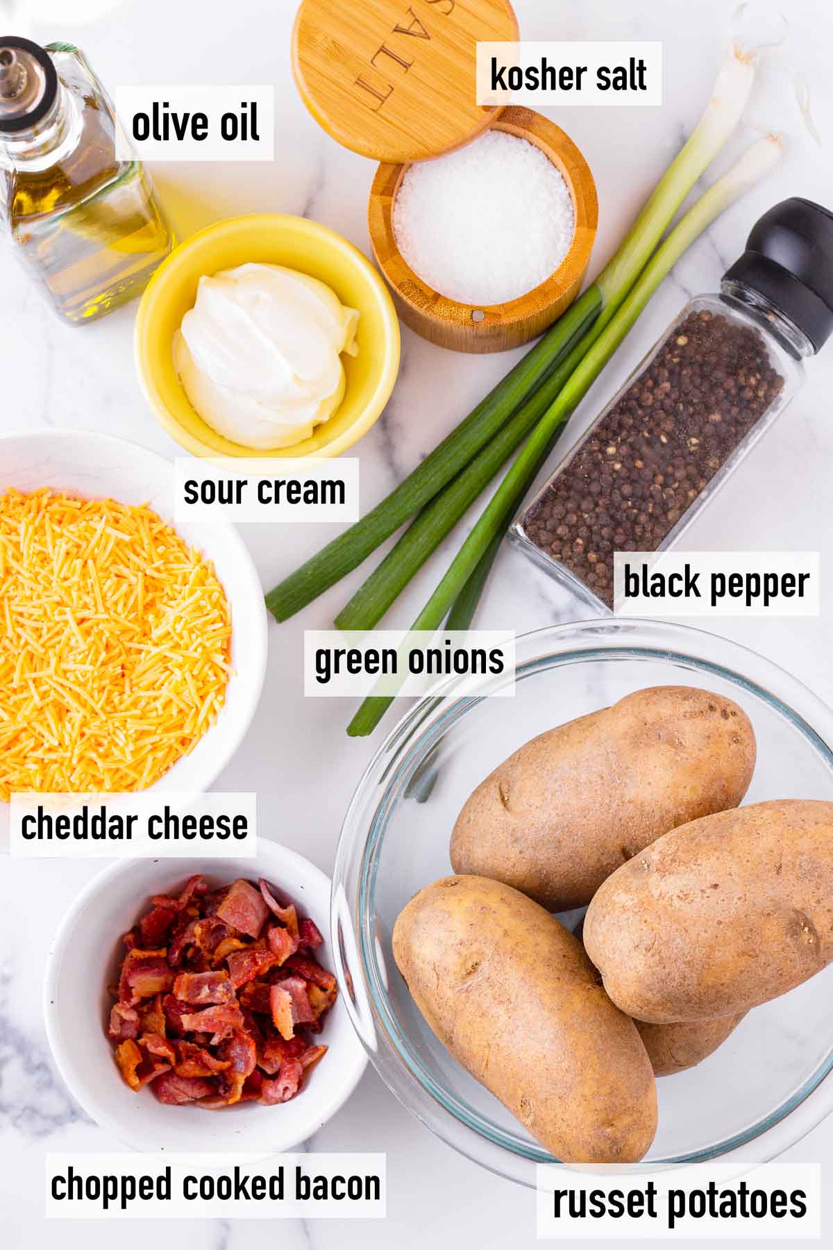 labeled ingredients to make baked potato skins
