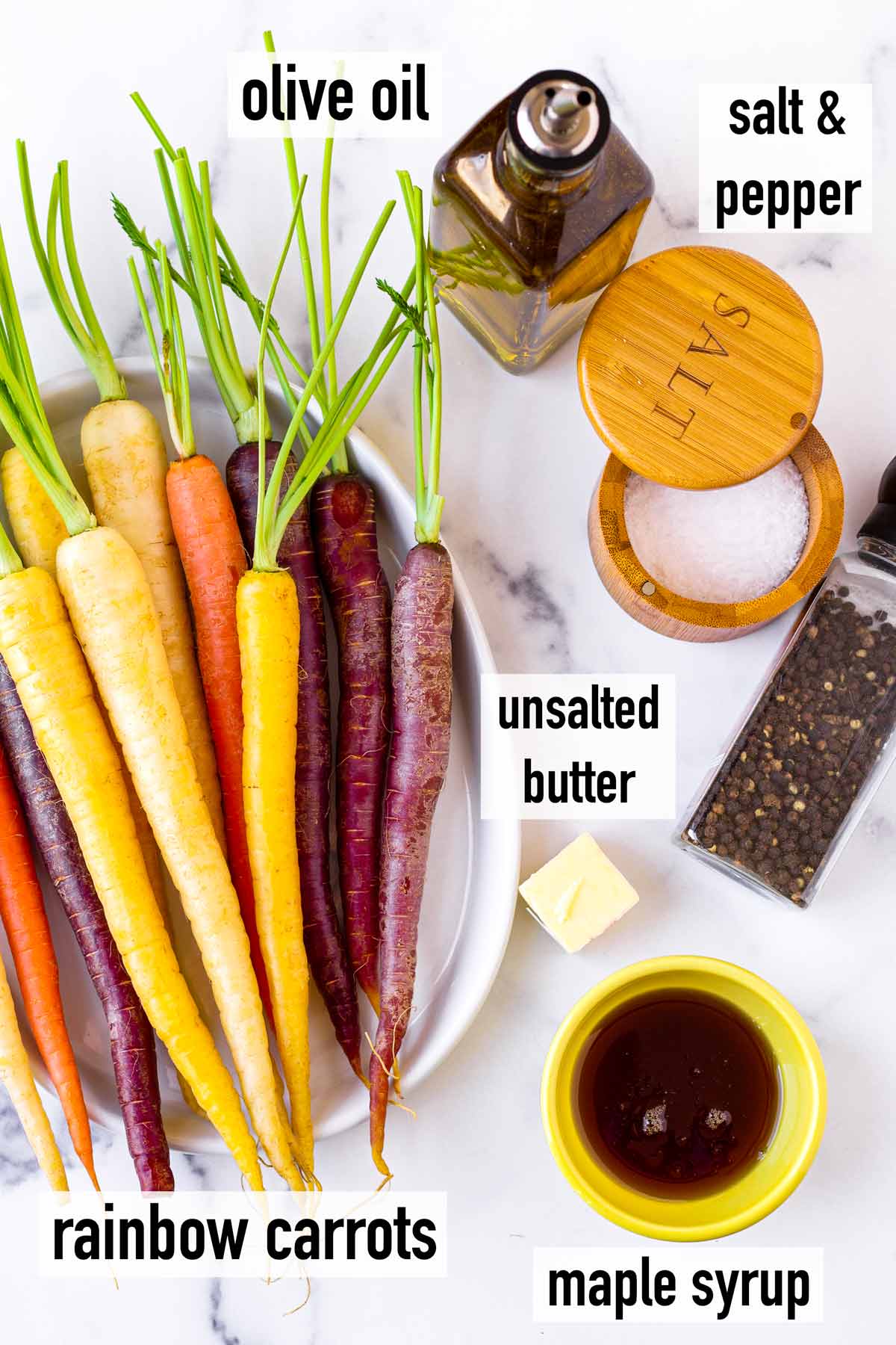 labeled ingredients to make roasted rainbow carrots