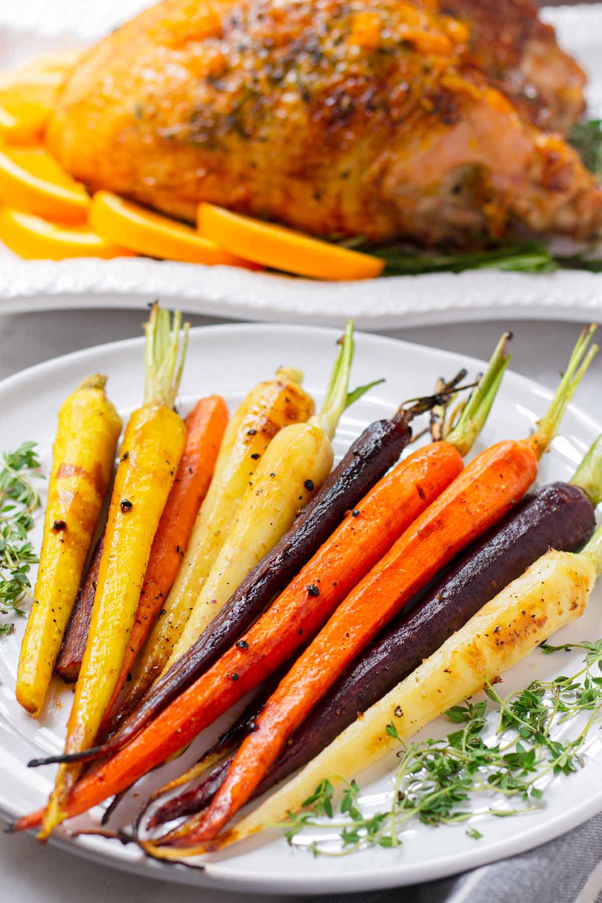 platter with maple glazed rainbow carrots
