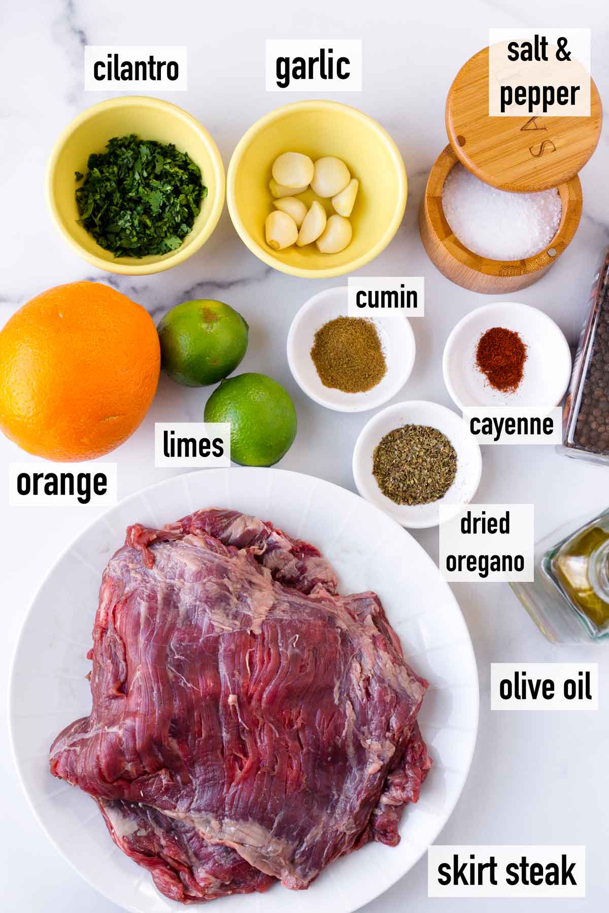 labeled ingredients to marinate beef