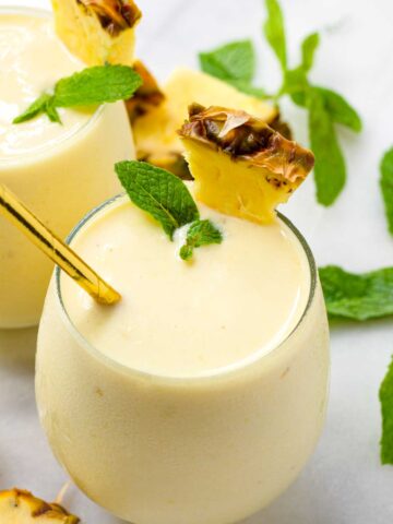 close up of tropical pineapple banana smoothies