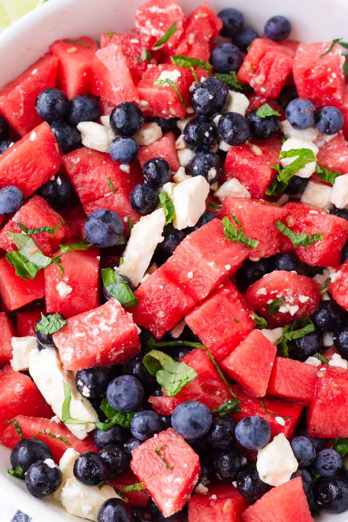 close up of watermelon salad