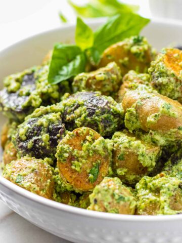 bowl of pesto potato salad