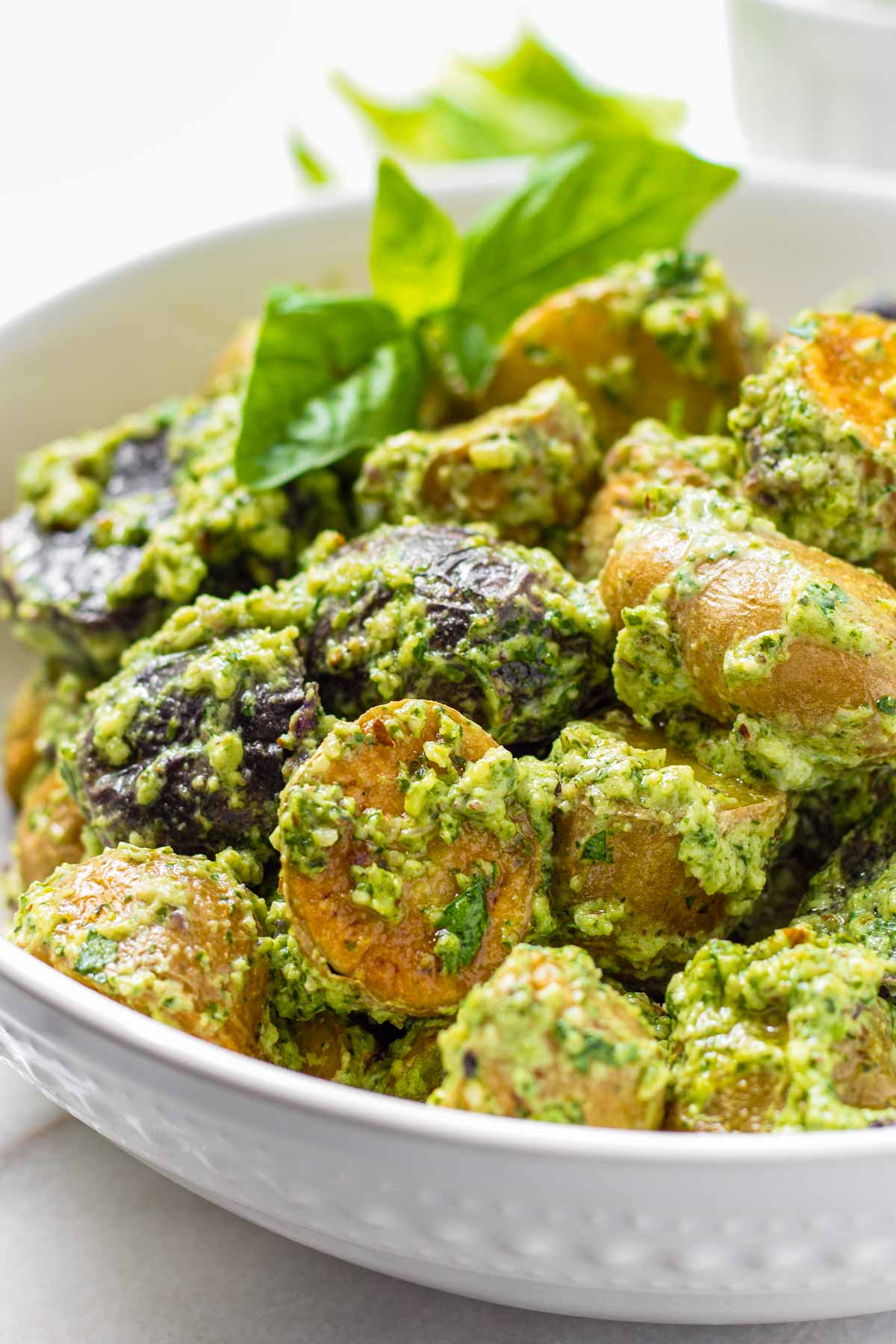 bowl of pesto potato salad