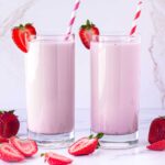 fresh homemade strawberry milk in glass