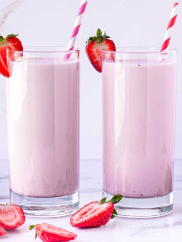 fresh homemade strawberry milk in glass