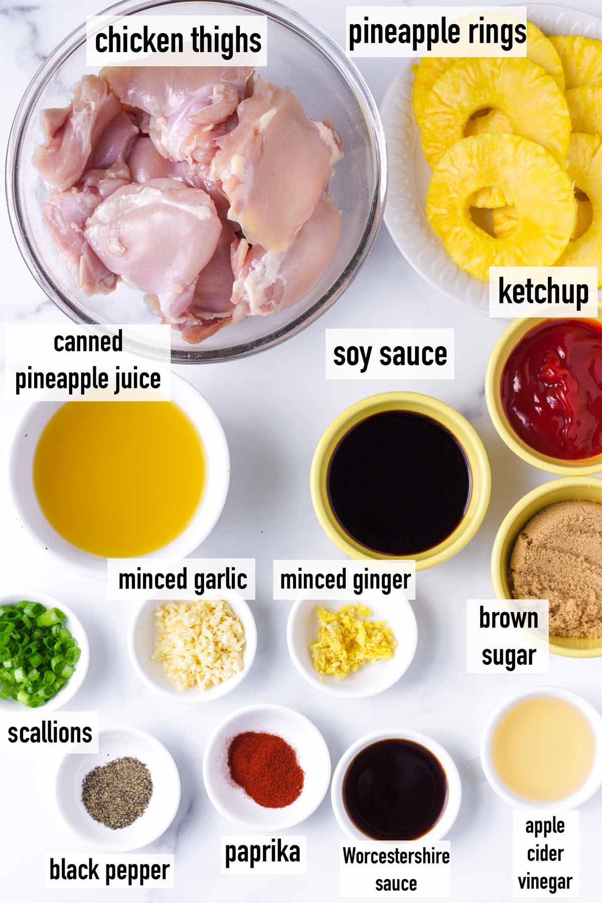 labeled ingredients on table