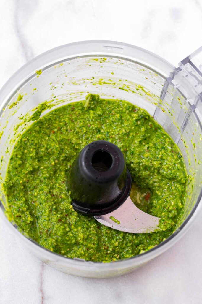prepared basil pesto in food processor