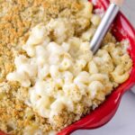 white cheddar mac and cheese with breadcrumb topping