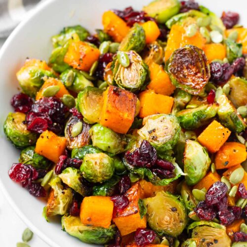 Roasted Butternut Squash And Brussels Sprouts - Cooking For My Soul